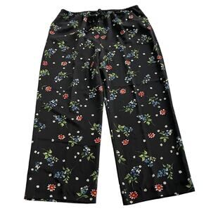 Tall Girl Pants Womens Large Black Blue Green Floral Print Straight Leg Vintage